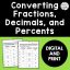Converting Fractions, Decimals, and Percents Activity - Bright in the ...