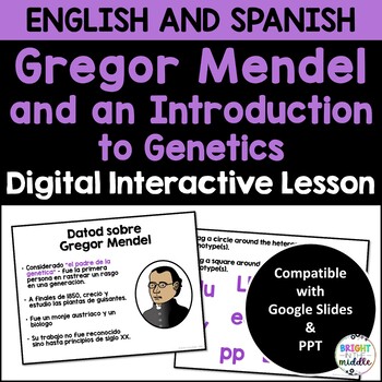 Gregor Mendel and an Intro to Genetics Digital Lesson - English and Spanish BUNDLE