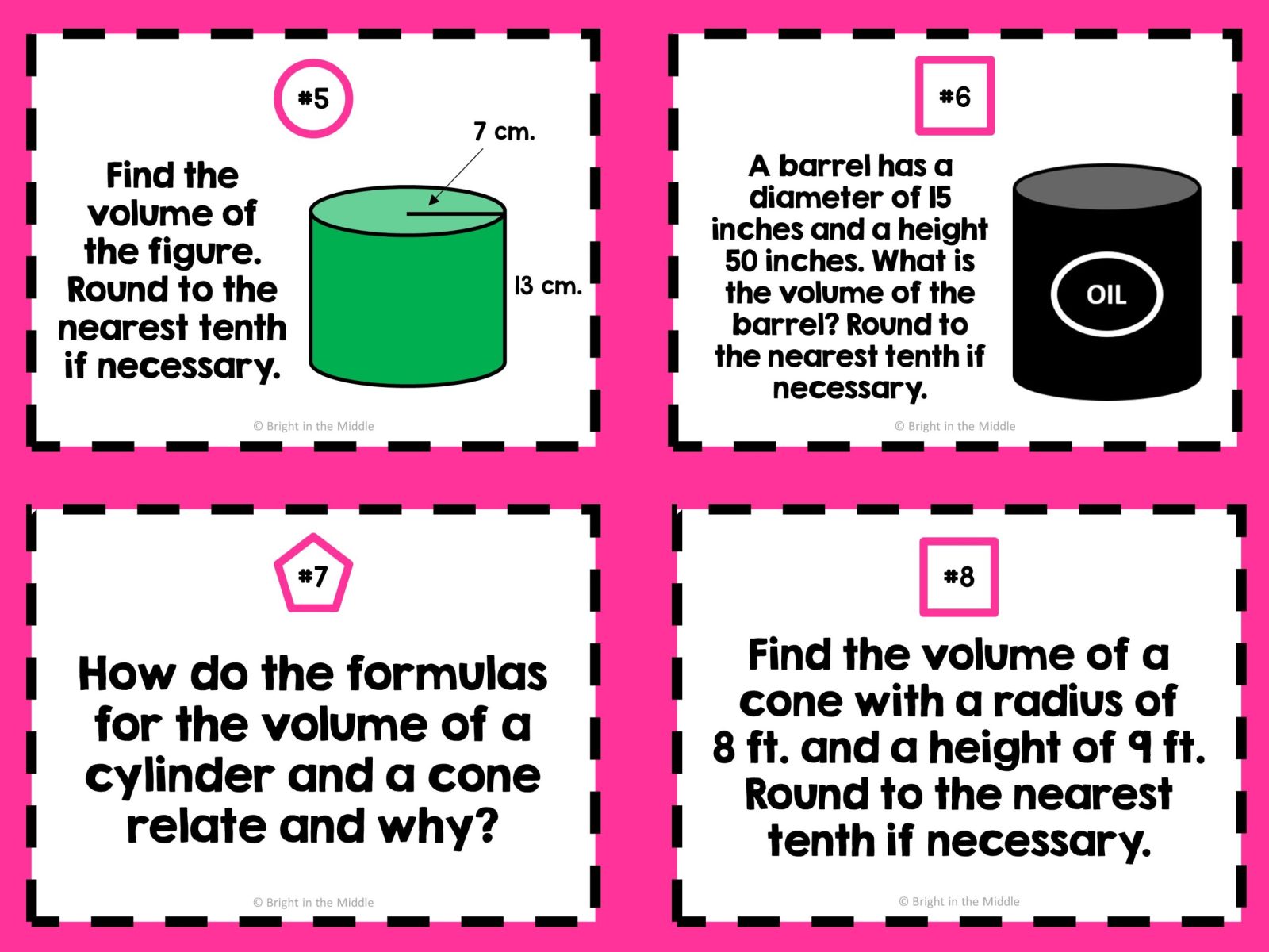 Volume of Cylinders, Cones, and Spheres Task Cards