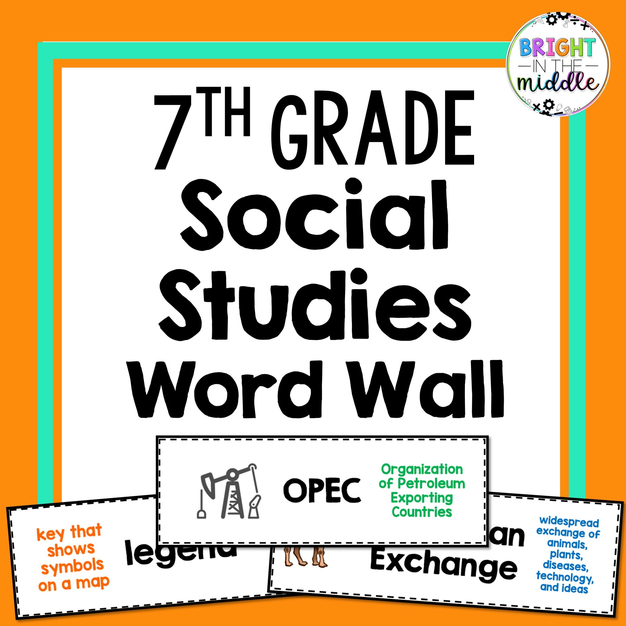 7th Grade Social Studies Word Wall - 148 Terms - Bright in the Middle