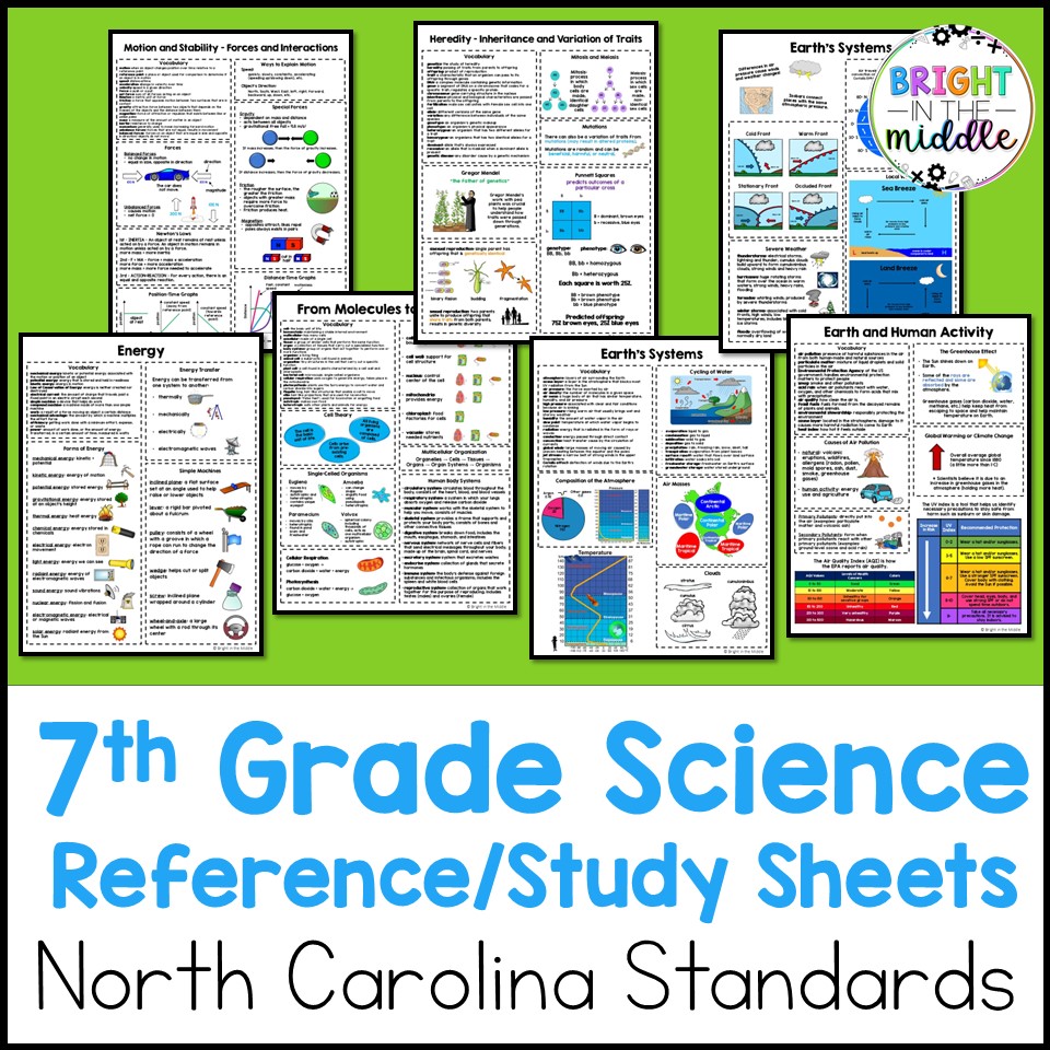 NC 7th Grade Science - Study Sheets -