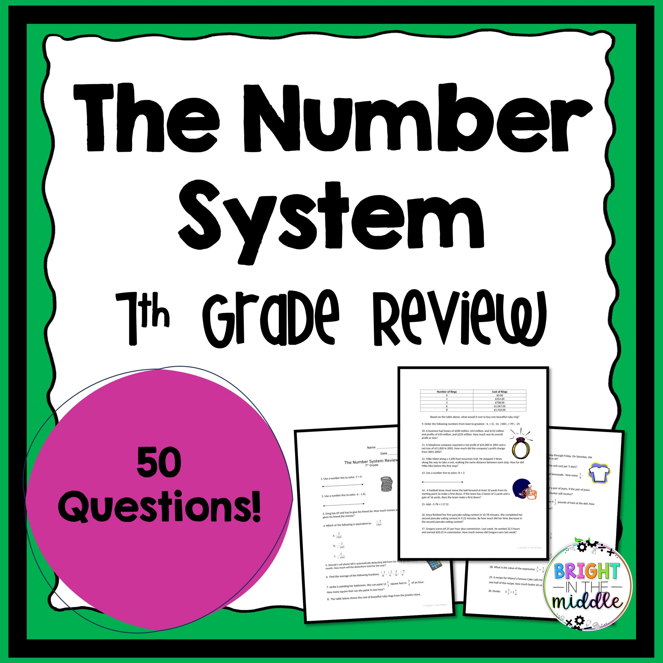 The Number System Math Review - 7th Grade - Bright in the Middle