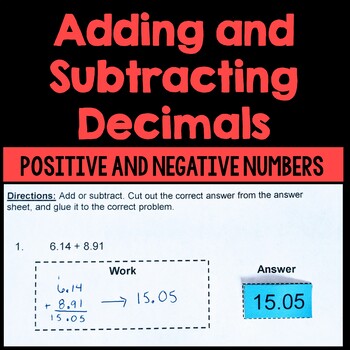 Adding/Subtracting Decimals - Engaging Cut-and-Glue Activity: 7.NS.1/6.NS.B.3