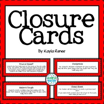 End of the Day Reflection - Closure Cards - Red