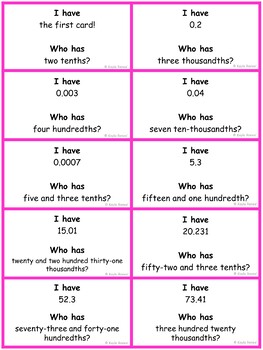 I Have, Who Has Game: Reading and Verbalizing Decimals - Image 2