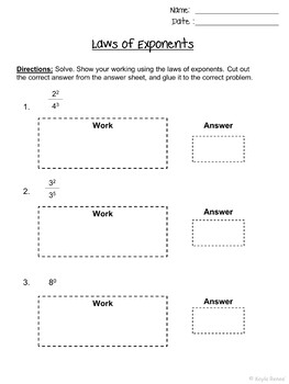Laws of Exponents Cut-n-Glue: 8.EE.1 - Image 2