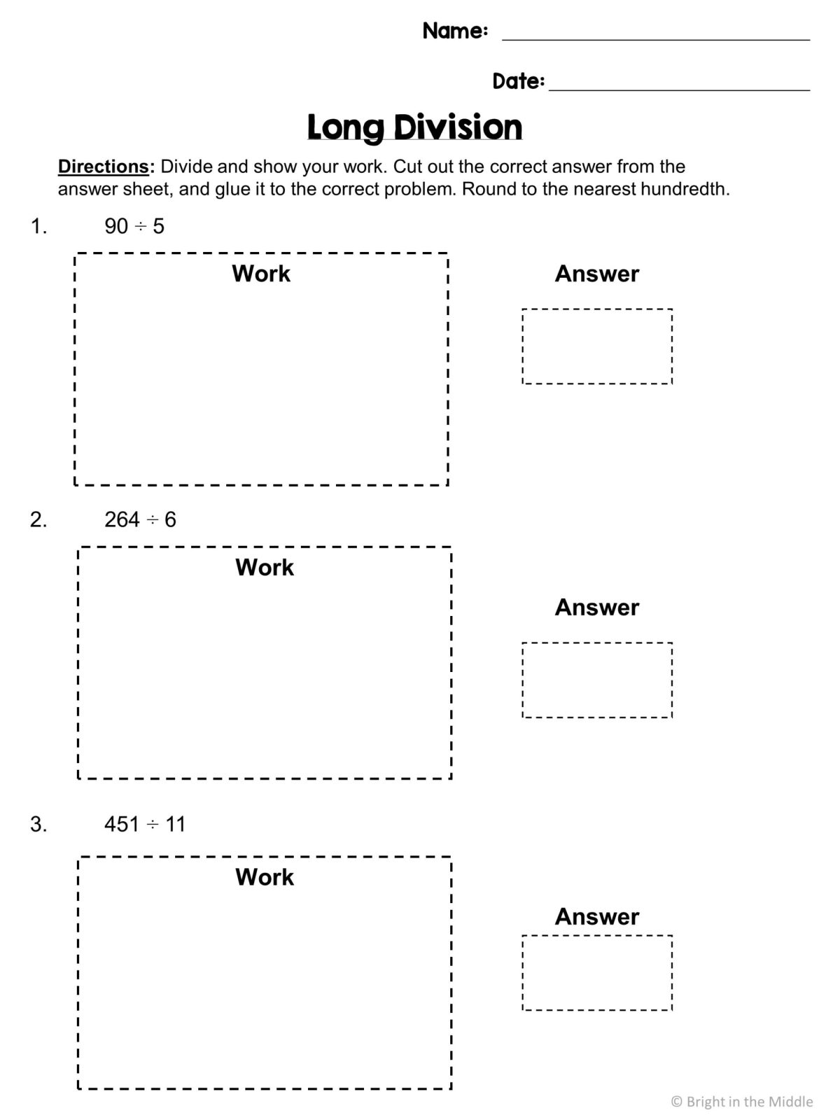 long division worksheet printable