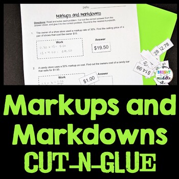 Markups and Markdowns Engaging Cut-and-Glue Worksheet: 7.RP.3