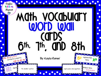Middle School Math Vocabulary Word Wall Cards - 6, 7,8 IN BLUE: 450 Words!!