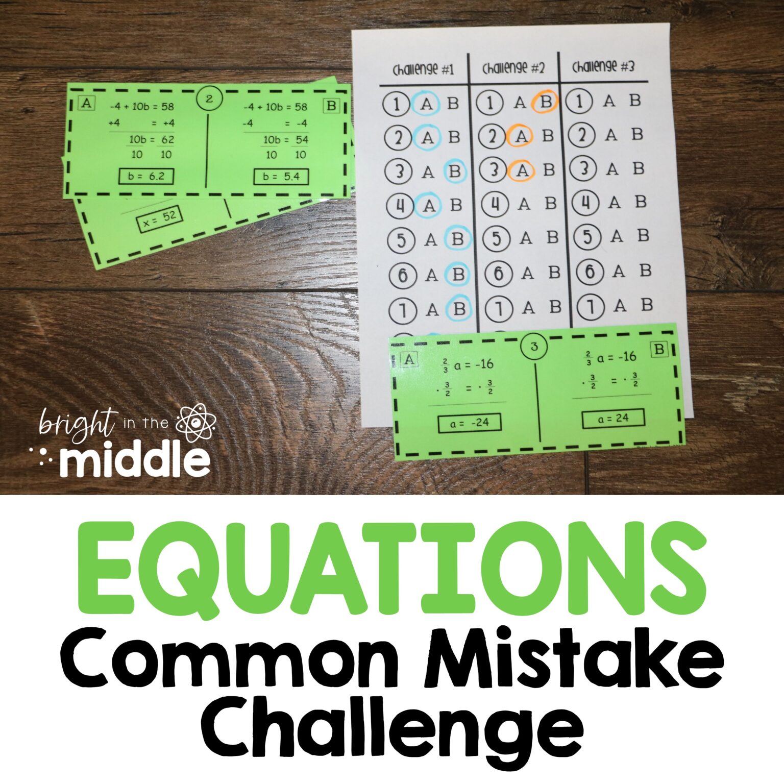 Solving Equations Activity for Middle School - Bright in the Middle