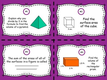 Surface Area and Volume Review Task Cards: 7.G.6 - Image 2