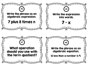 Writing Expressions and Equations/ Translating Words into Math Task Cards - Image 3