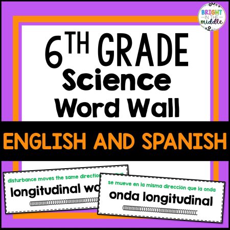 6th grade science vocabulary word wall - ENGLISH and SPANISH