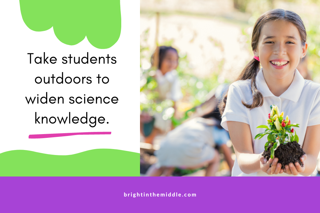 fun with science outdoors - student holding flowers