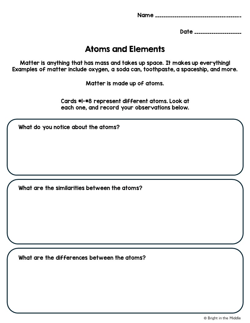 models of atoms and elements intro activity worksheet