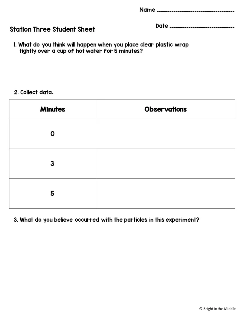 thermal energy and particle motion sheet