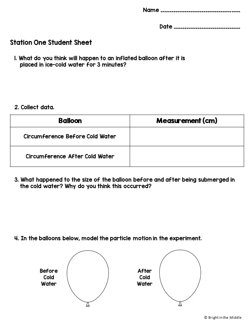 particle motion and heat energy student sheet
