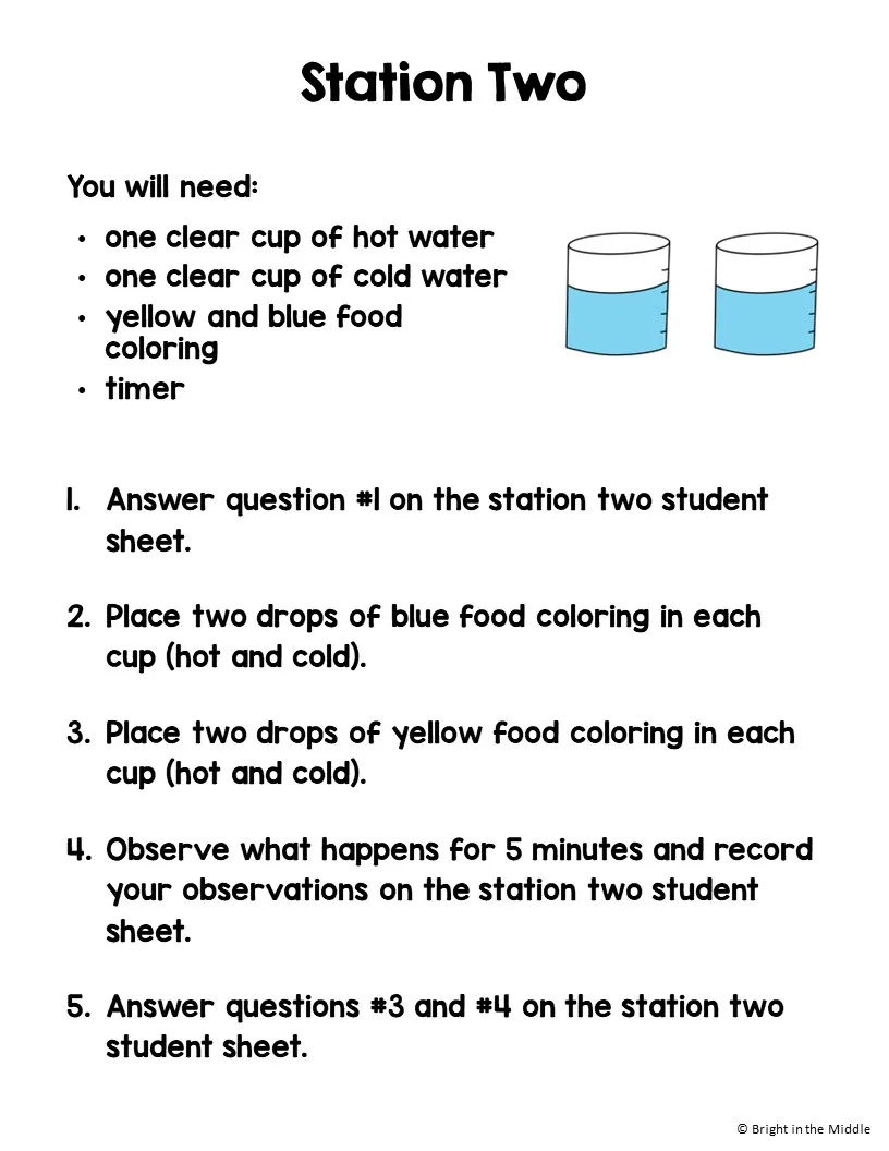 temperature, heat energy, and particle motion station