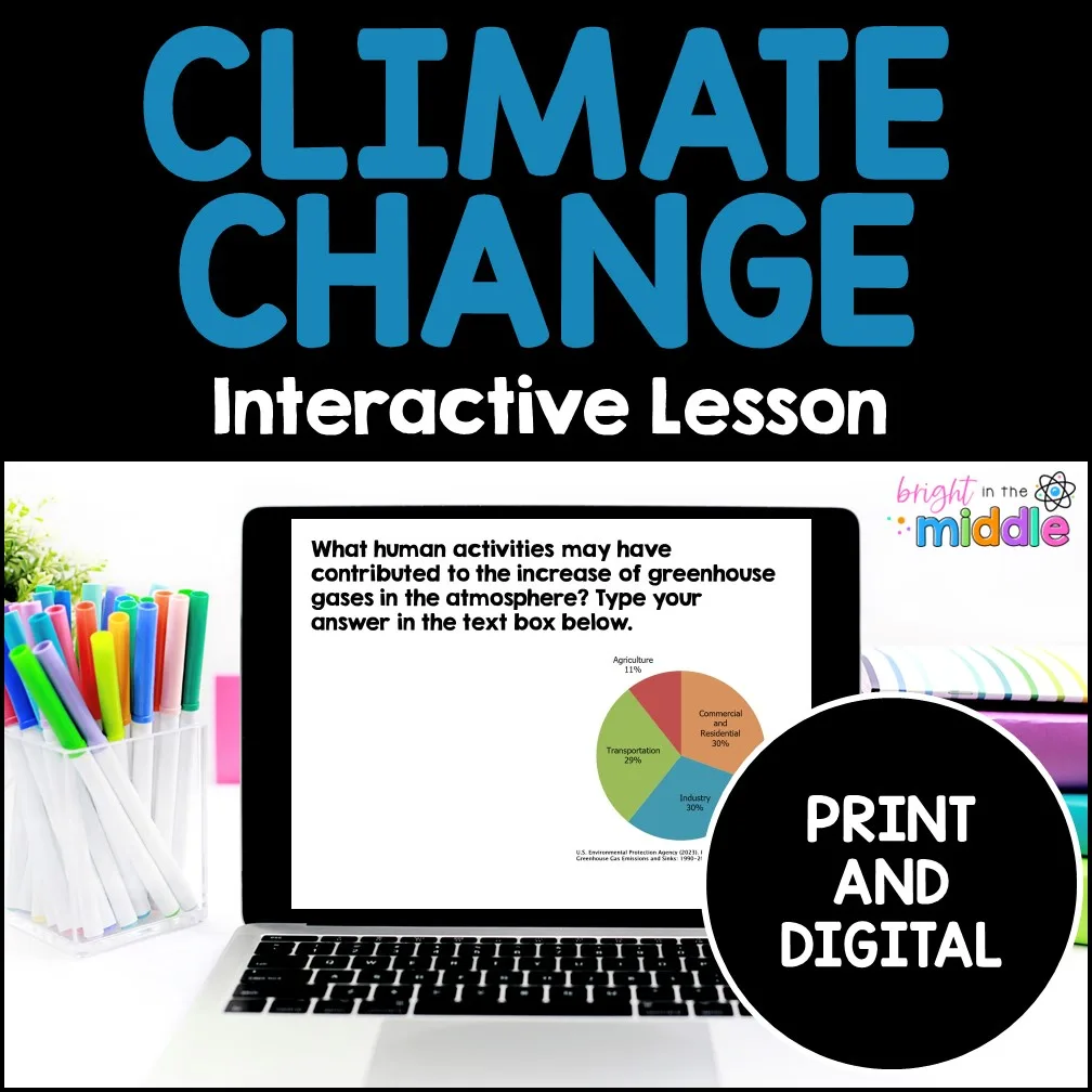 climate change activity for middle school - picture of computer with climate change data slide