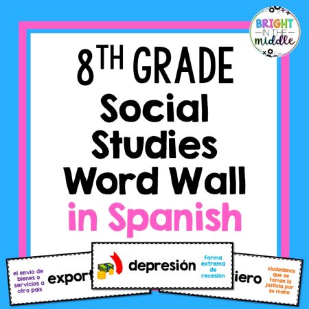 8th Grade Social Studies Word Wall in Spanish - 96 Words