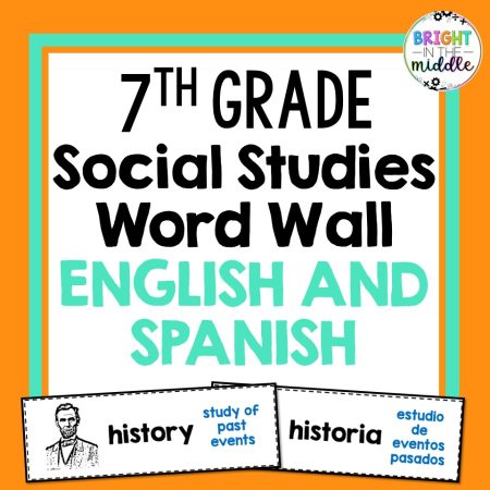 7th grade social studies word wall in English and Spanish