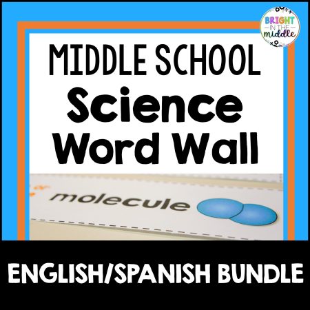 middle school science vocabulary word wall in english and spanish