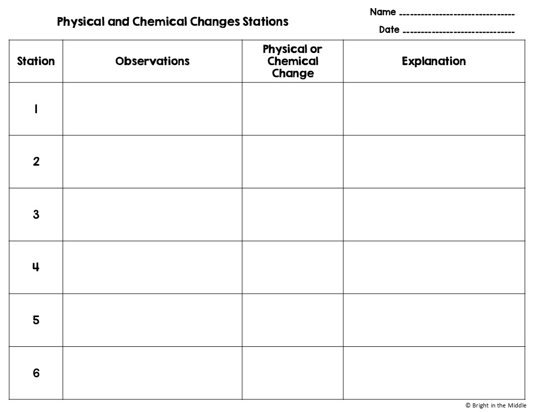 physical and chemical changes lab worksheet